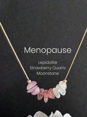 Lepidolite, Strawberry Quartz & Moonstone Gradient Necklace Gold Tone